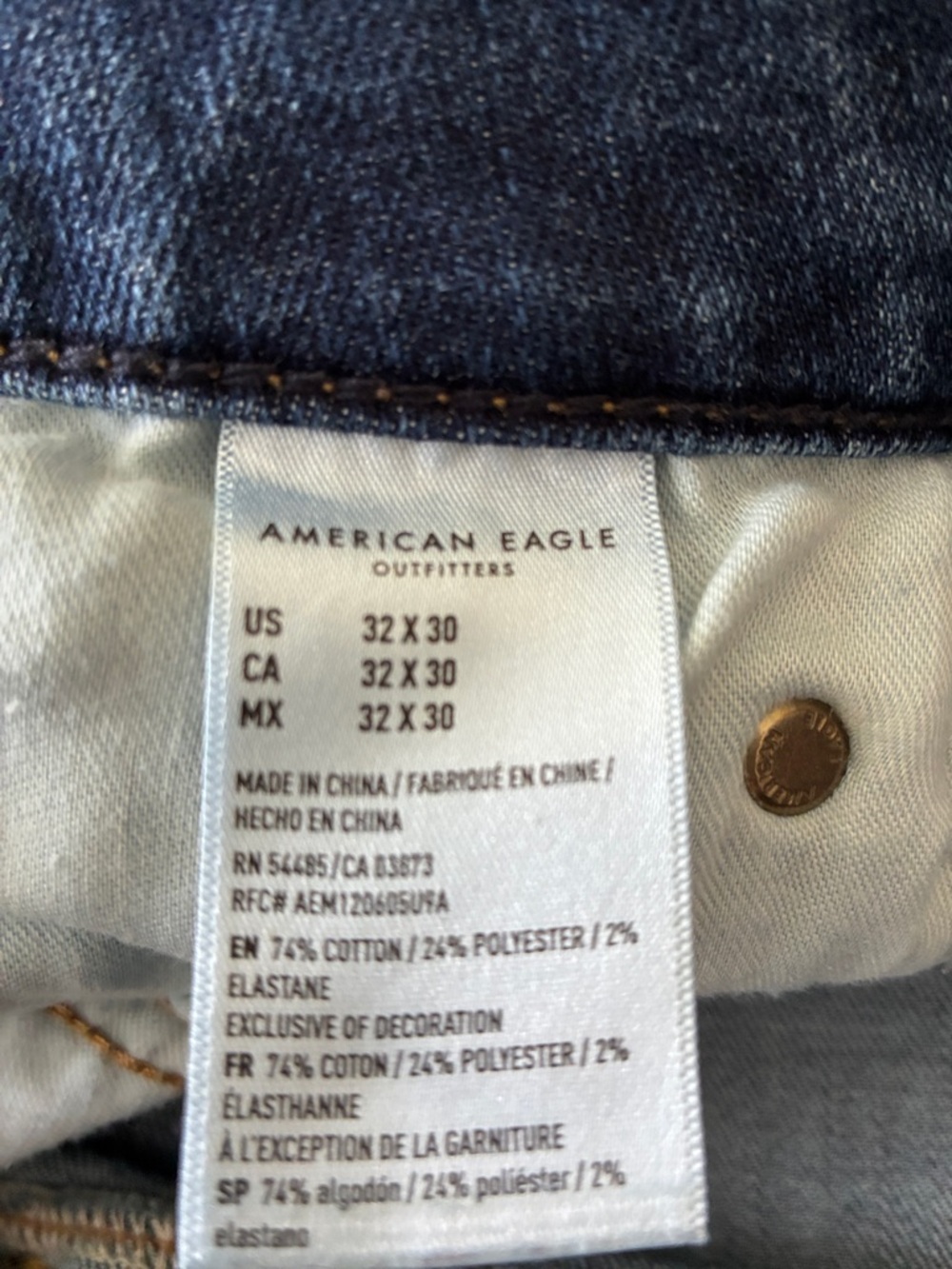 American Eagle Outfitters Men’s Medium Blue Slim Straight Jeans with Tan Patch - Picture 5 of 6